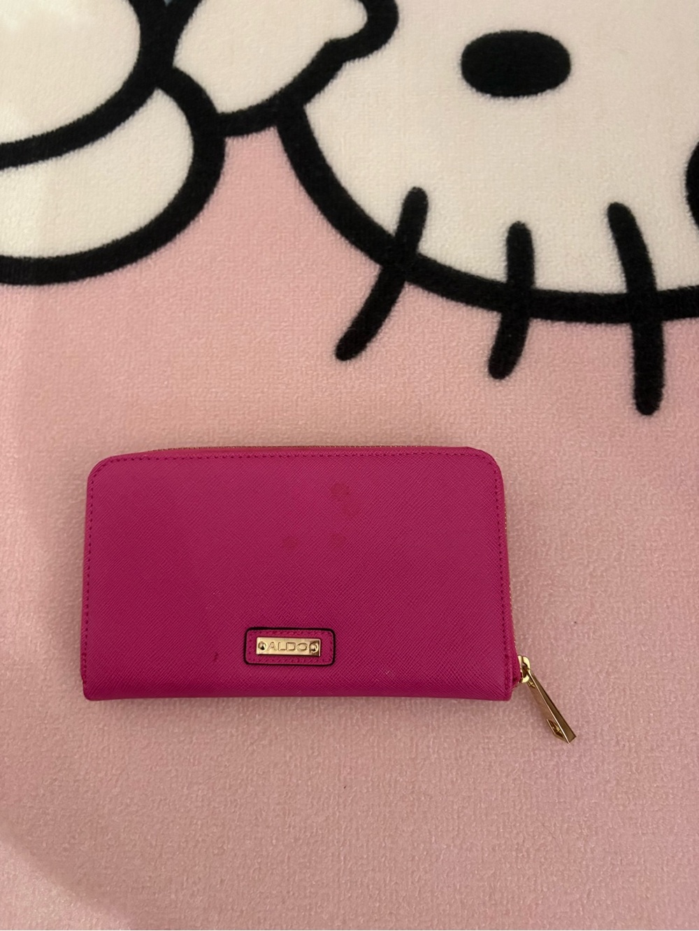 Aldo Hot Pink Zip-Around Wallet with Gold Accent